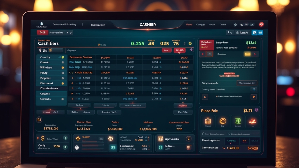 Painel de caixa com limites, taxas e regras de saque em um cassino