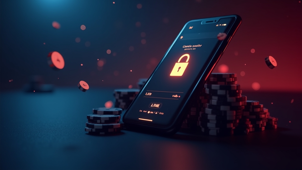 Ecrã de download de app com ícone de segurança em fundo escuro de casino