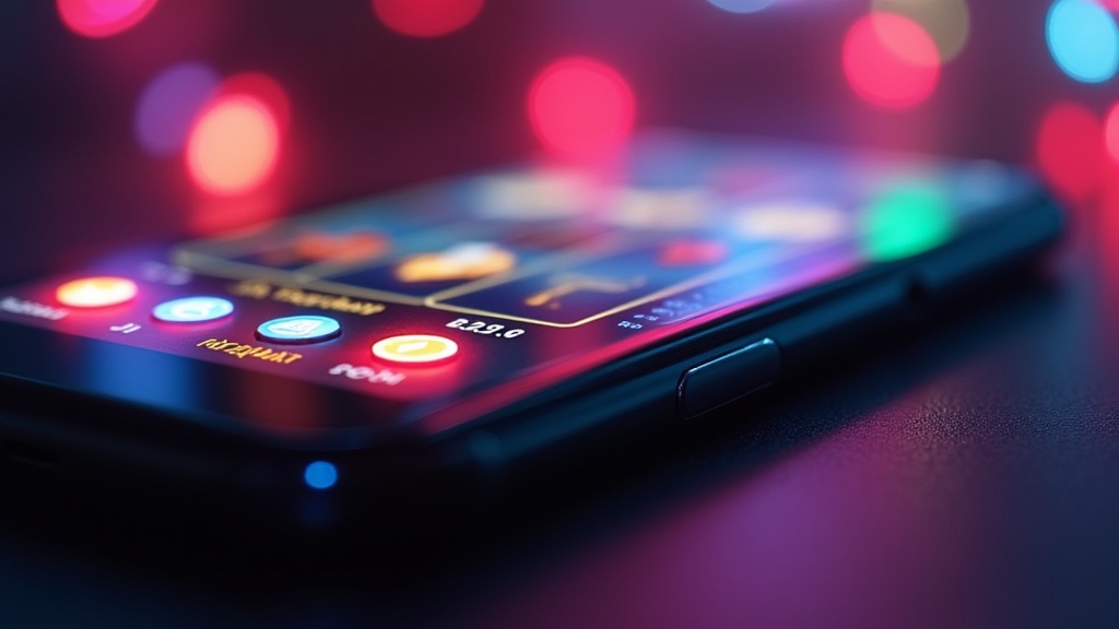 Interface de slot num telemóvel com indicadores de bateria e sinal em ambiente escuro