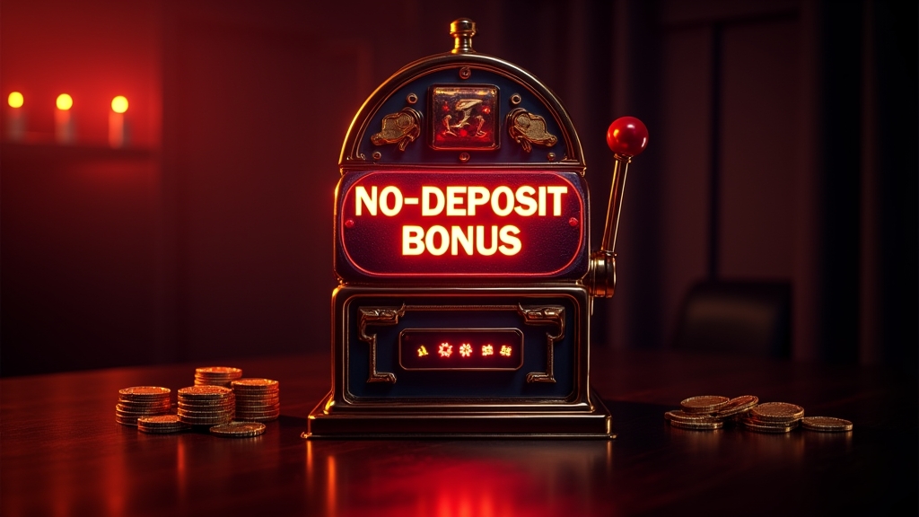 Banner de bônus sem depósito com ícones de verificação e slot machine