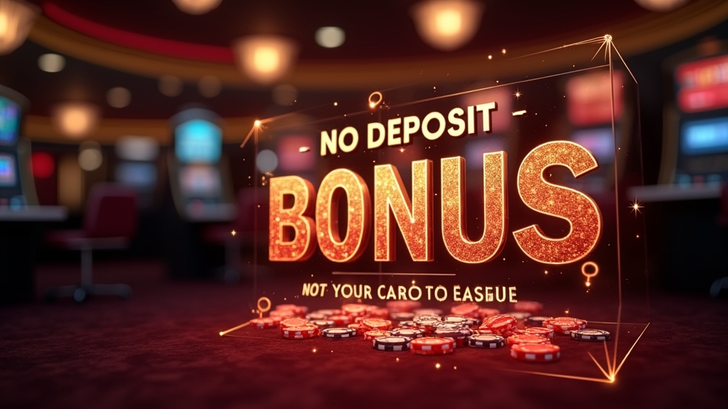 Termos de bônus sem depósito flutuando ao lado de uma slot machine em cassino escuro